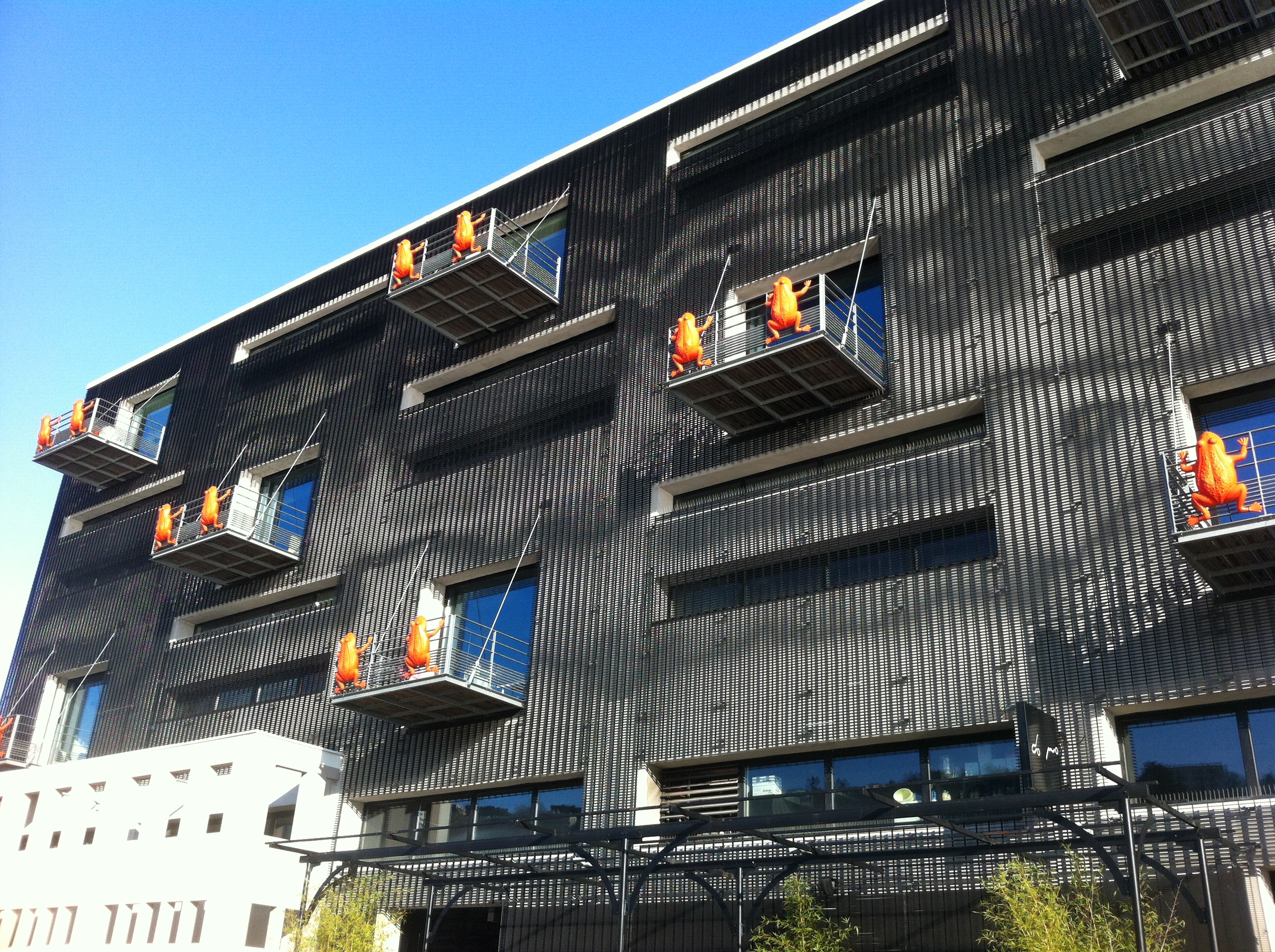 Grenouilles rouges sur balcon #lyon #confluence #architecture 